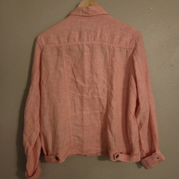 JONES & CO. Coral Peach 100% Linen Button Front Lagenlook Beachy Shacket Size L - Picture 6 of 12